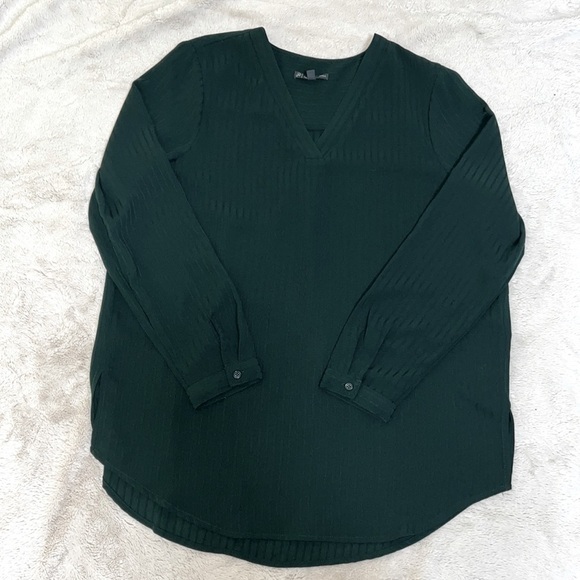 Adrianna Papell Forest/Dark Green V-Neck Long Sleeve Blouse Top Tunic - Sz Med - Picture 5 of 11